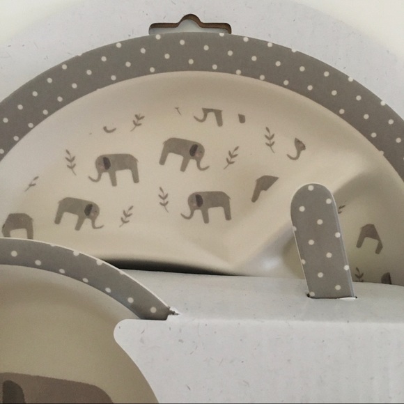 NEW Kids 5pc Dinner Set Food Safe Dishwasher Safe Elephant Theme Gray - Picture 3 of 9